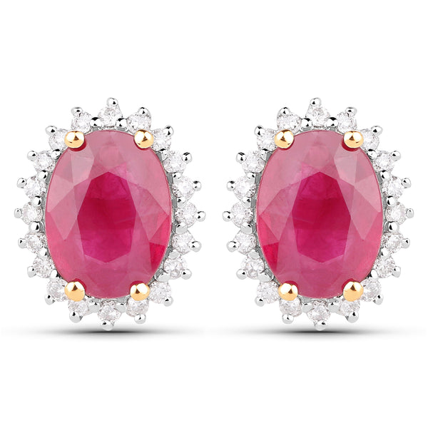 2.85 Carat Genuine Ruby and White Diamond 14K Yellow Gold Earrings