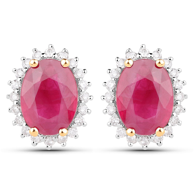 2.85 Carat Genuine Ruby and White Diamond 14K Yellow Gold Earrings