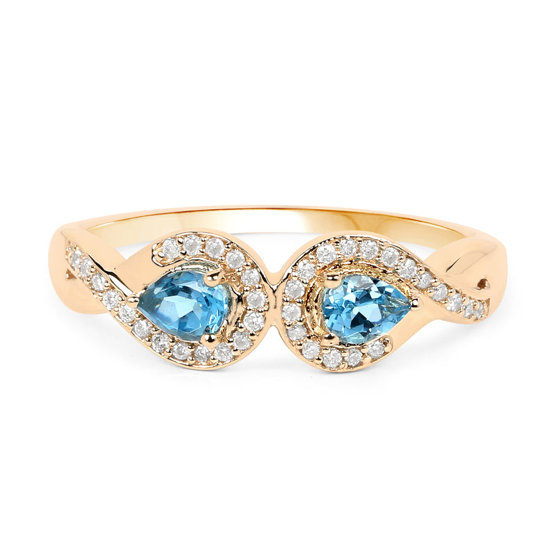 0.45 Carat Genuine Swiss Blue Topaz and White Diamond 14K Yellow Gold Ring