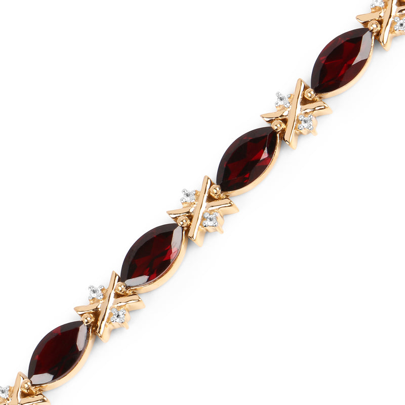 14K Yellow Gold Plated 14.76 Carat Genuine Garnet & White Topaz .925 Sterling Silver Bracelet