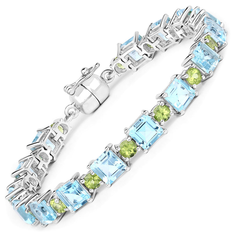 22.59 Carat Genuine Blue Topaz and Peridot .925 Sterling Silver Bracelet