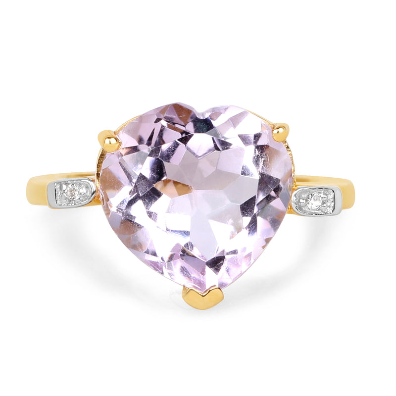 14K Yellow Gold Plated 5.26 Carat Genuine Pink Amethyst and White Topaz .925 Sterling Silver Ring