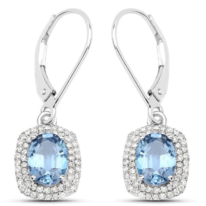 2.36 Carat Genuine Blue Sapphire and White Diamond 14K White Gold Earrings