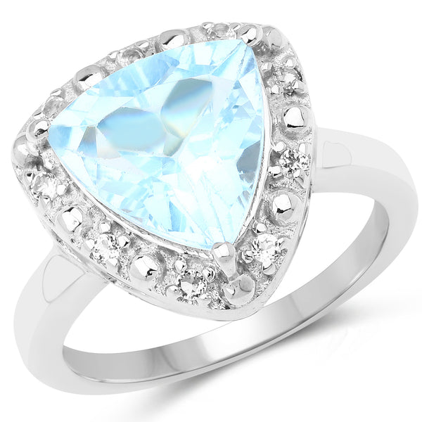 5.05 Carat Genuine Blue Topaz and White Topaz .925 Sterling Silver Ring