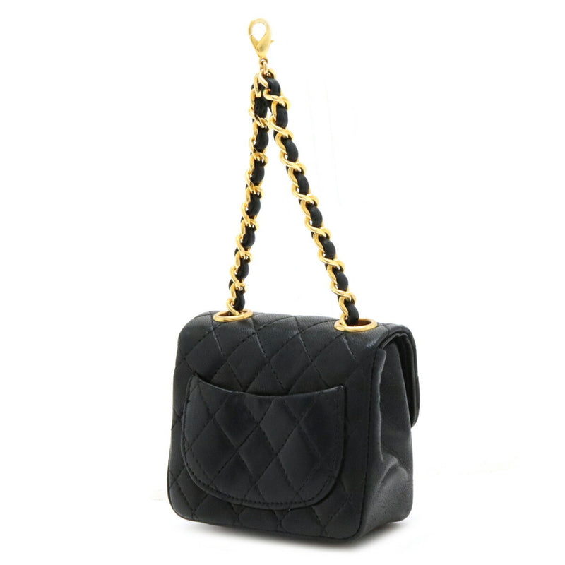 CHANEL Mini Matrasse Coco Mark Chain Bag Charm Leather Black GP
