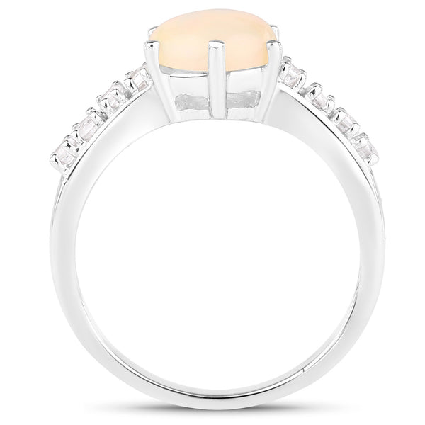 1.14 Carat Genuine Ethiopian Opal and White Topaz .925 Sterling Silver Ring