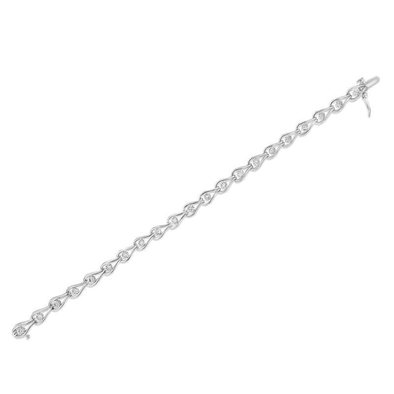 .925 Sterling Silver 1/10 Cttw Miracle-Set Diamond Pear Shape and Bezel Link Bracelet (I-J Color, I3 Clarity) - 7.25"