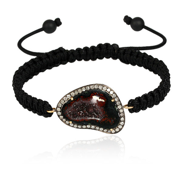 14.08ct Geode Friendship Bracelet 18k Gold 925 Silver Onyx Macrame Jewelry