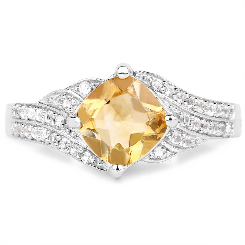 1.32 Carat Genuine Citrine and White Topaz .925 Sterling Silver Ring