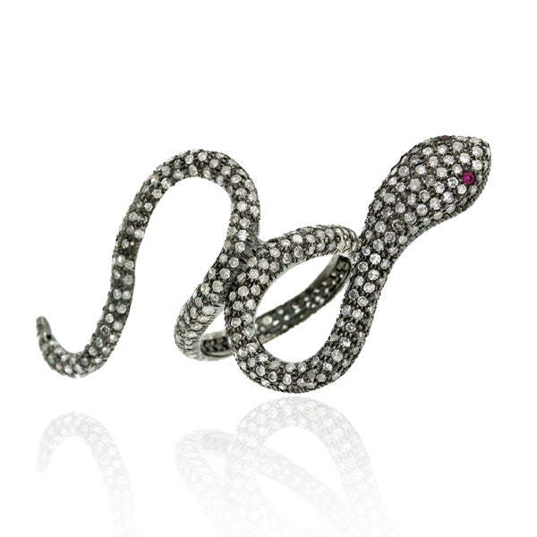 Natural Pave Diamond Gemstone 925 Silver Snake Ring Jewelry