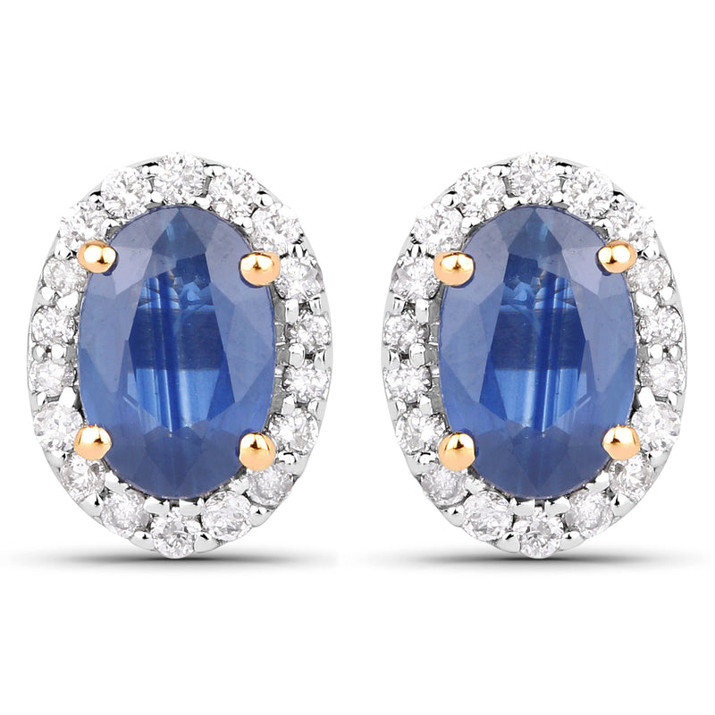 1.29 Carat Genuine Blue Sapphire and White Diamond 14K Yellow Gold Earrings