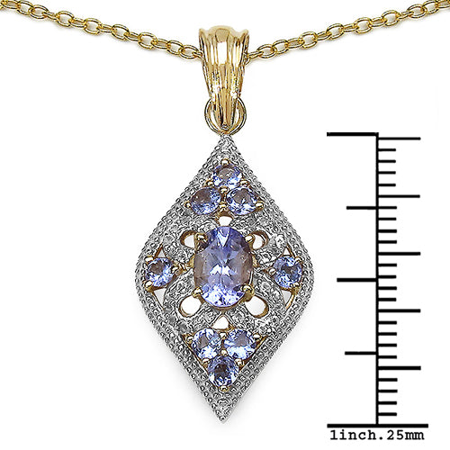 14K Yellow Gold Plated 1.42 Carat Genuine Tanzanite & White Topaz .925 Sterling Silver Pendant