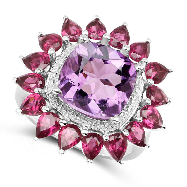 6.30 Carat Genuine Amethyst and Rhodolite .925 Sterling Silver Ring