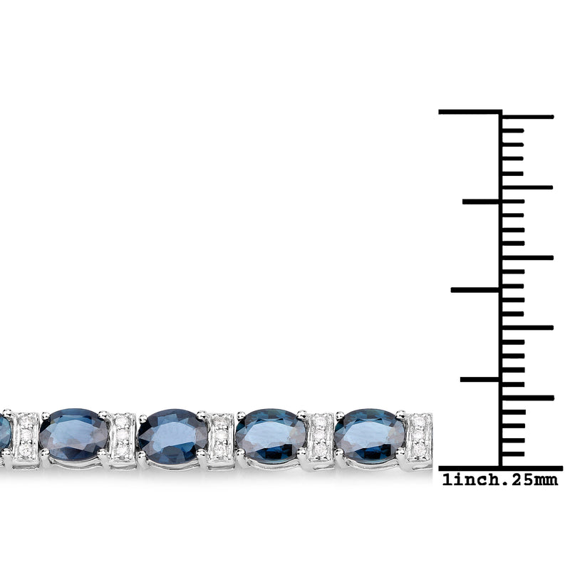 12.05 Carat Genuine Blue Sapphire and White Diamond 14K White Gold Bracelet