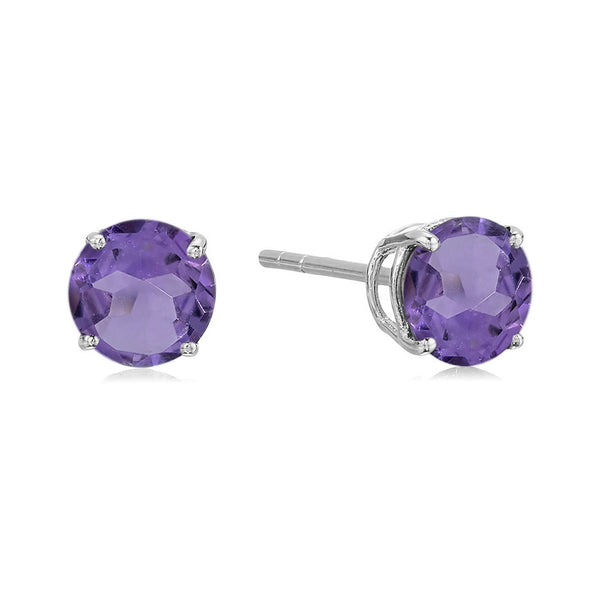 925 Sterling Silver Women  Stud Earring Brazilian Amethyst Round
