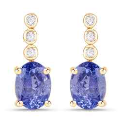 2.40 Carat Genuine Tanzanite and White Diamond 10K Yellow Gold Earrings