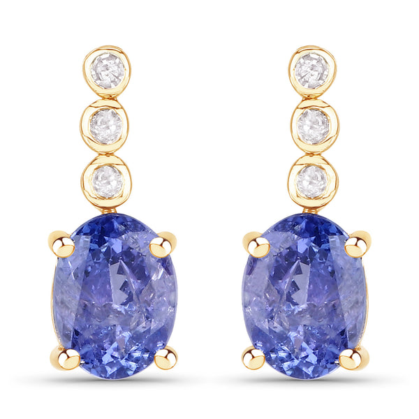 2.40 Carat Genuine Tanzanite and White Diamond 10K Yellow Gold Earrings