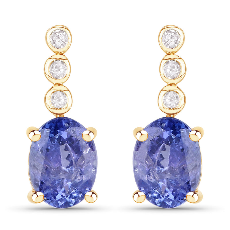 2.40 Carat Genuine Tanzanite and White Diamond 10K Yellow Gold Earrings