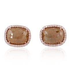 18k Solid Rose Gold Handmade Stud Earrings Diamond Jewelry Gift For Girls