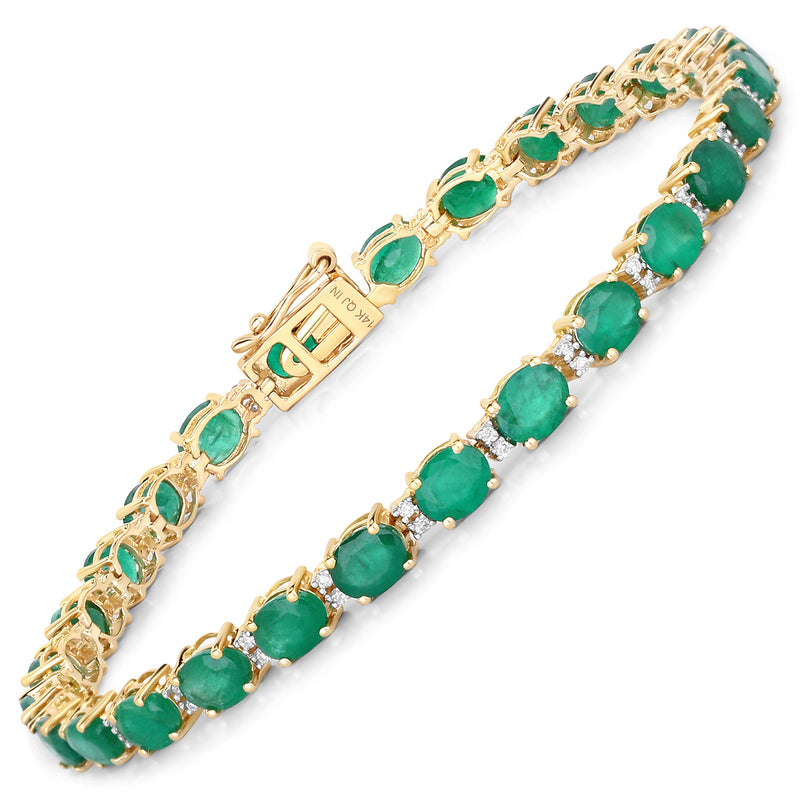 8.35 Carat Genuine Zambian Emerald and White Diamond 14K Yellow Gold Bracelet