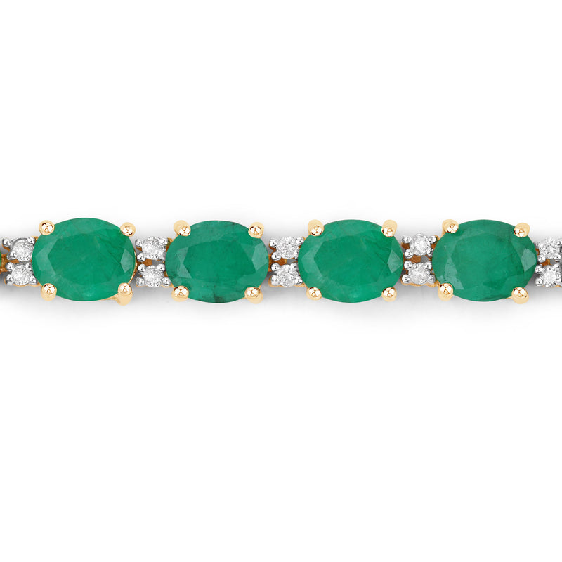 8.35 Carat Genuine Zambian Emerald and White Diamond 14K Yellow Gold Bracelet