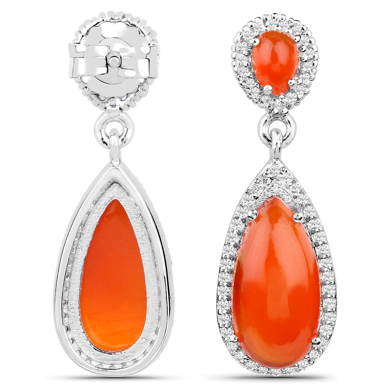 7.88 Carat Genuine Carnelian and White Topaz .925 Sterling Silver Earrings