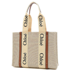 Chloe Woody Medium Tote Bag Canvas Ivory CHC21US383
