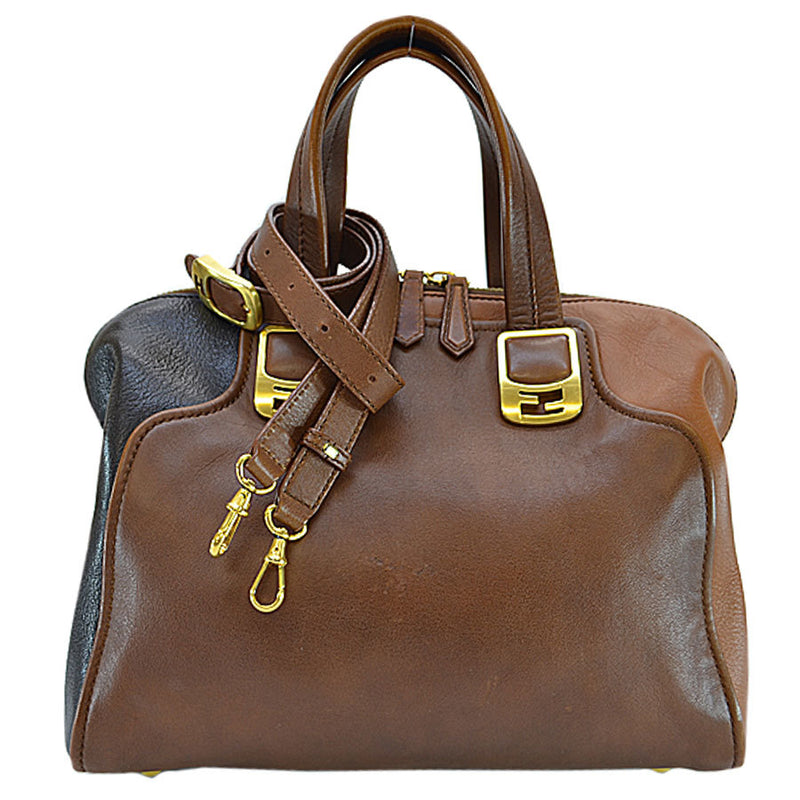 Fendi Handbag Shoulder Bag 2Way Brown Gold Leather Ladies