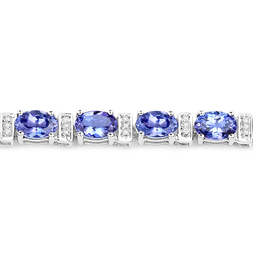 9.43 Carat Genuine Tanzanite and White Diamond 14K White Gold Bracelet