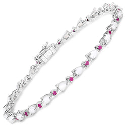 3.63 Carat Genuine Opal and Ruby .925 Sterling Silver Bracelet