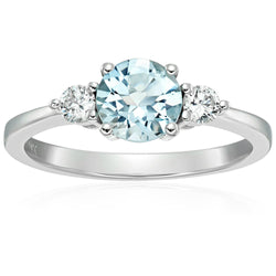 14K White Gold With Aquamarine , Diamond Ring