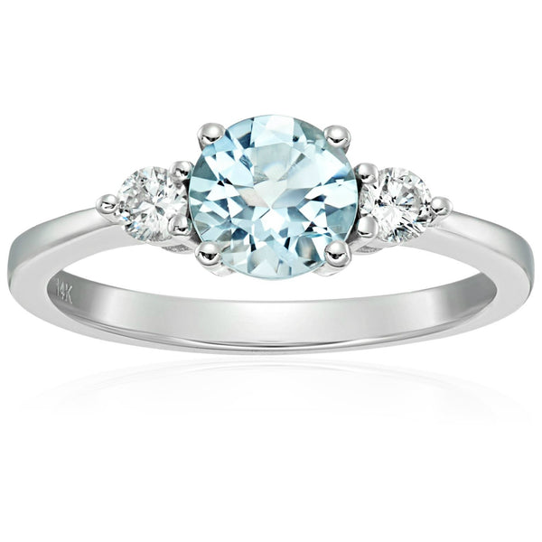 14K White Gold With Aquamarine , Diamond Ring