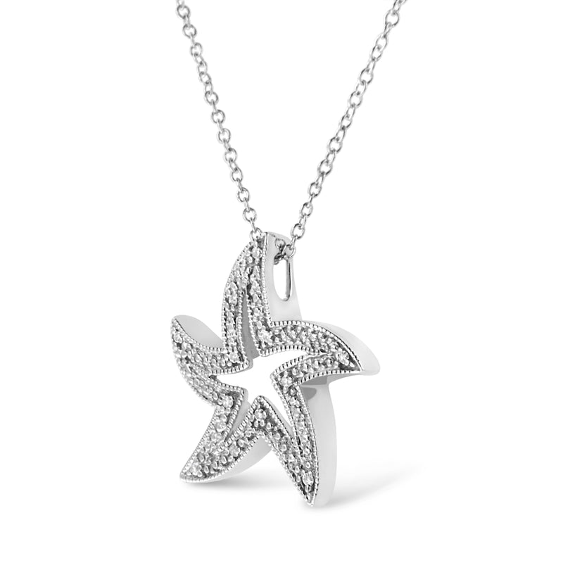 .925 Sterling Silver Prong-Set Diamond Accent Starfish 18" Pendant Necklace (I-J Color, I1-I2 Clarity)