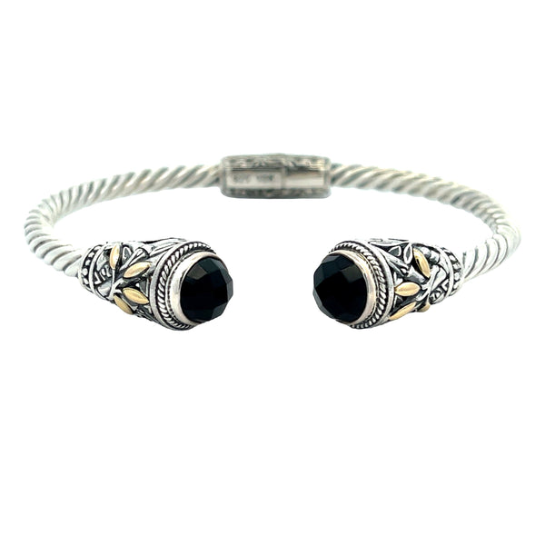 Genuine Onyx Cuff Bracelet Sterling Silver 18KT Gold