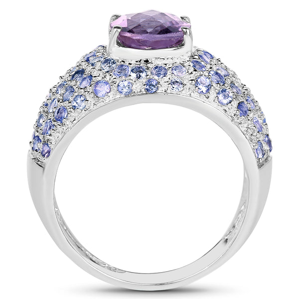 4.21 Carat Genuine Amethyst and Tanzanite .925 Sterling Silver Ring