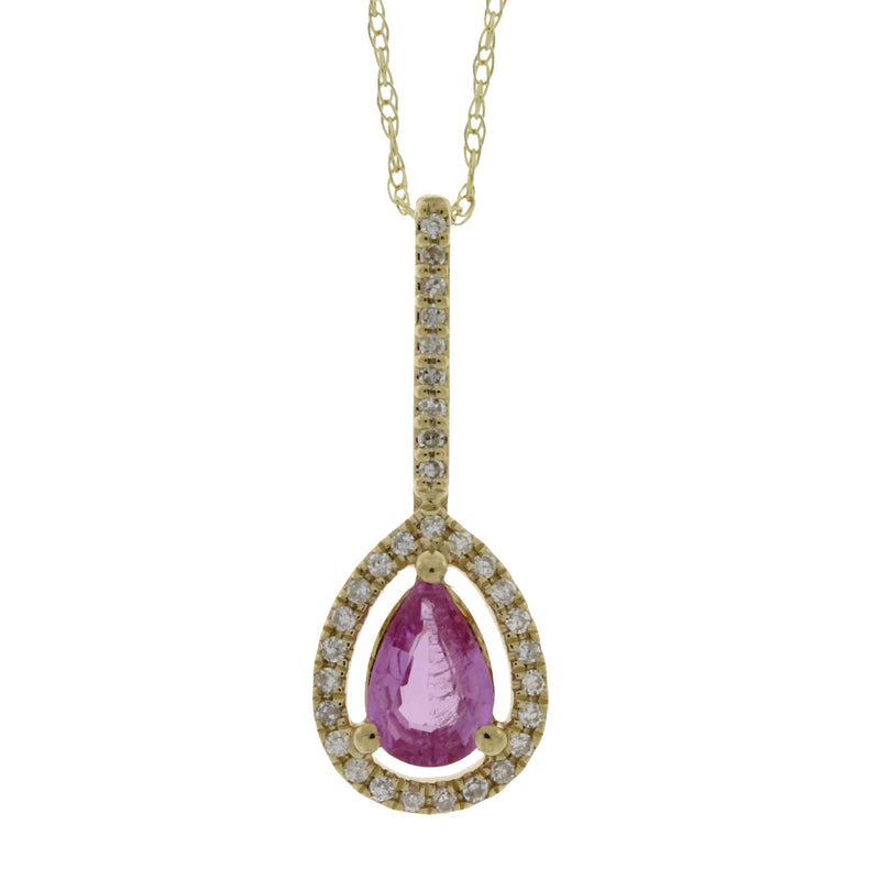Pink Sapphire Diamond Fashion Pendants 14KT Yellow Gold