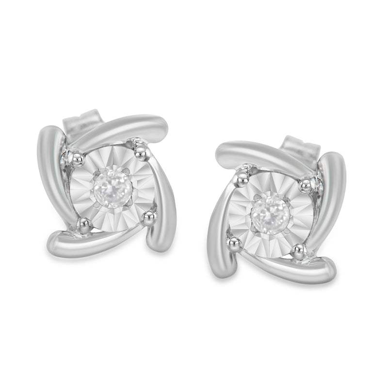 .925 Sterling Silver 1/10 Cttw Round Brilliant-Cut Near Colorless Diamond Miracle-Set Square Pinwheel Stud Earrings (I-J Color, I3 Clarity)