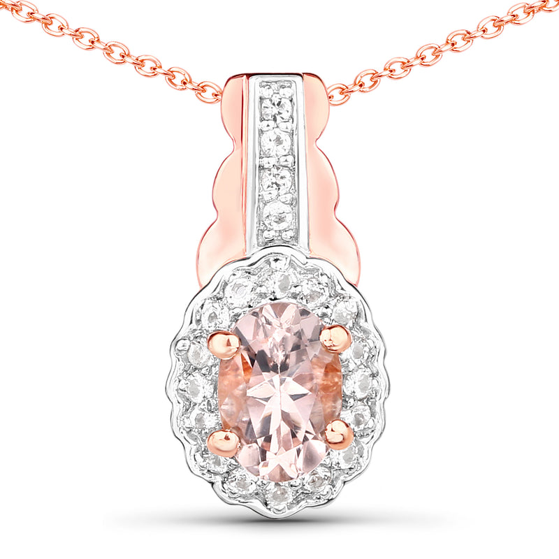 1.98 Carat Genuine Morganite and White Topaz .925 Sterling Silver 3 Piece Jewelry Set (Ring, Earrings, and Pendant w/ Chain)