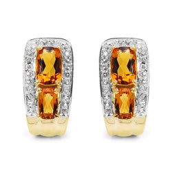 14K Yellow Gold Plated 1.94 Carat Genuine Citrine & White Topaz .925 Sterling Silver Earrings