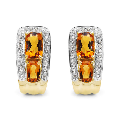 14K Yellow Gold Plated 1.94 Carat Genuine Citrine & White Topaz .925 Sterling Silver Earrings