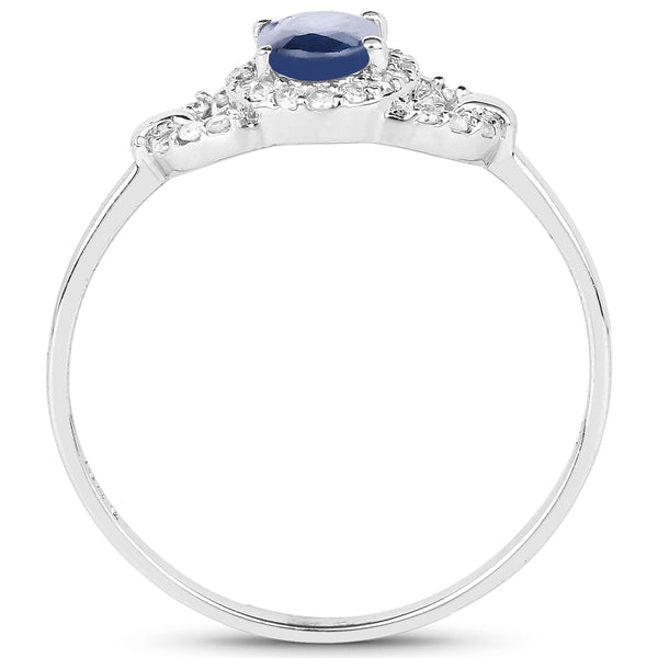 0.60 Carat Genuine Blue Sapphire and White Diamond 10K White Gold Ring