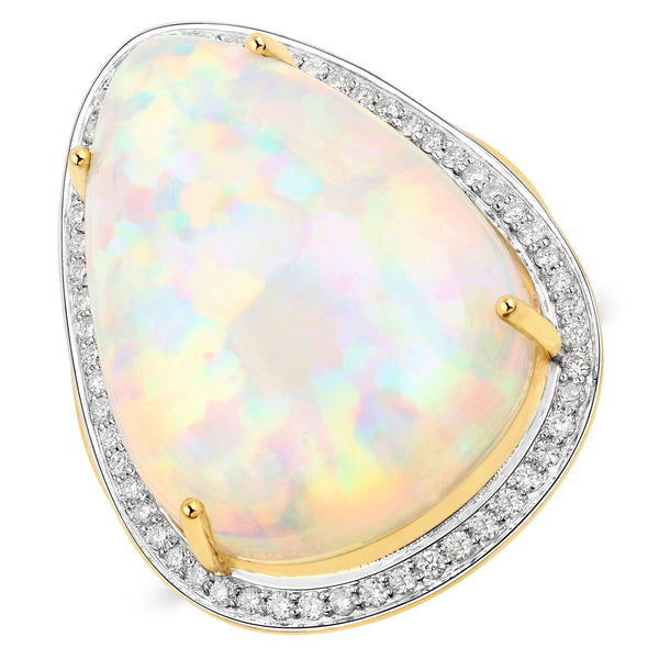 20.38 Carat Genuine Ethiopian Opal and White Diamond 14K Yellow Gold Ring