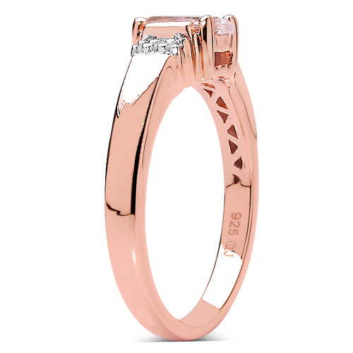 14K Rose Gold Plated 0.75 Carat Genuine Morganite & White Topaz .925 Sterling Silver Ring