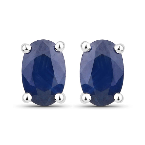 1.10 Carat Genuine Blue Sapphire 14K White Gold Earrings