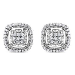 .925 Sterling Silver 1/4 Cttw Prong Set Round-Cut Diamond Cluster in Square Frame Stud Earring (I-J Color, I2-I3 Clarity)