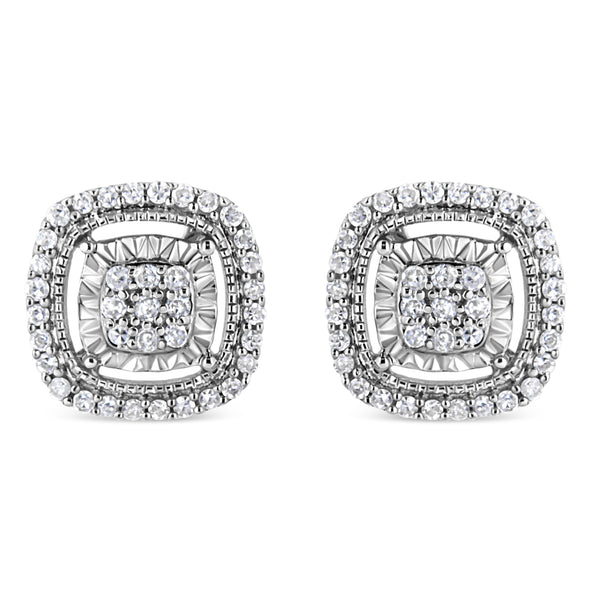 .925 Sterling Silver 1/4 Cttw Prong Set Round-Cut Diamond Cluster in Square Frame Stud Earring (I-J Color, I2-I3 Clarity)