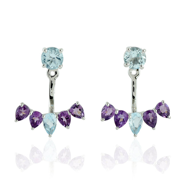 Natural Amethyst Ear Jackets Earrings 925 Sterling Silver Topaz Jewelry