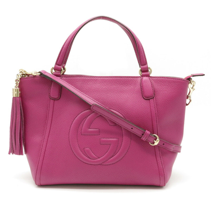 Gucci Soho Interlocking G Tote Bag Shoulder Tassel Leather Pink Purple 369176