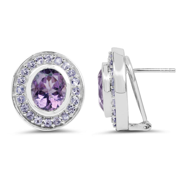 5.50 Carat Genuine Amethyst and Tanzanite .925 Sterling Silver Earrings