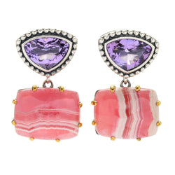 925 Sterling Silver Women Drop Dangle Earring Rhodochrosite Pink Amethyst